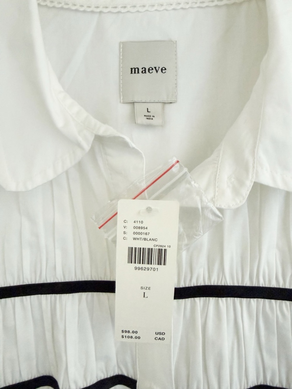 Anthropologie Maeve White Cap Sleeve Shirred Yoke Blouse - Picture 4 of 8